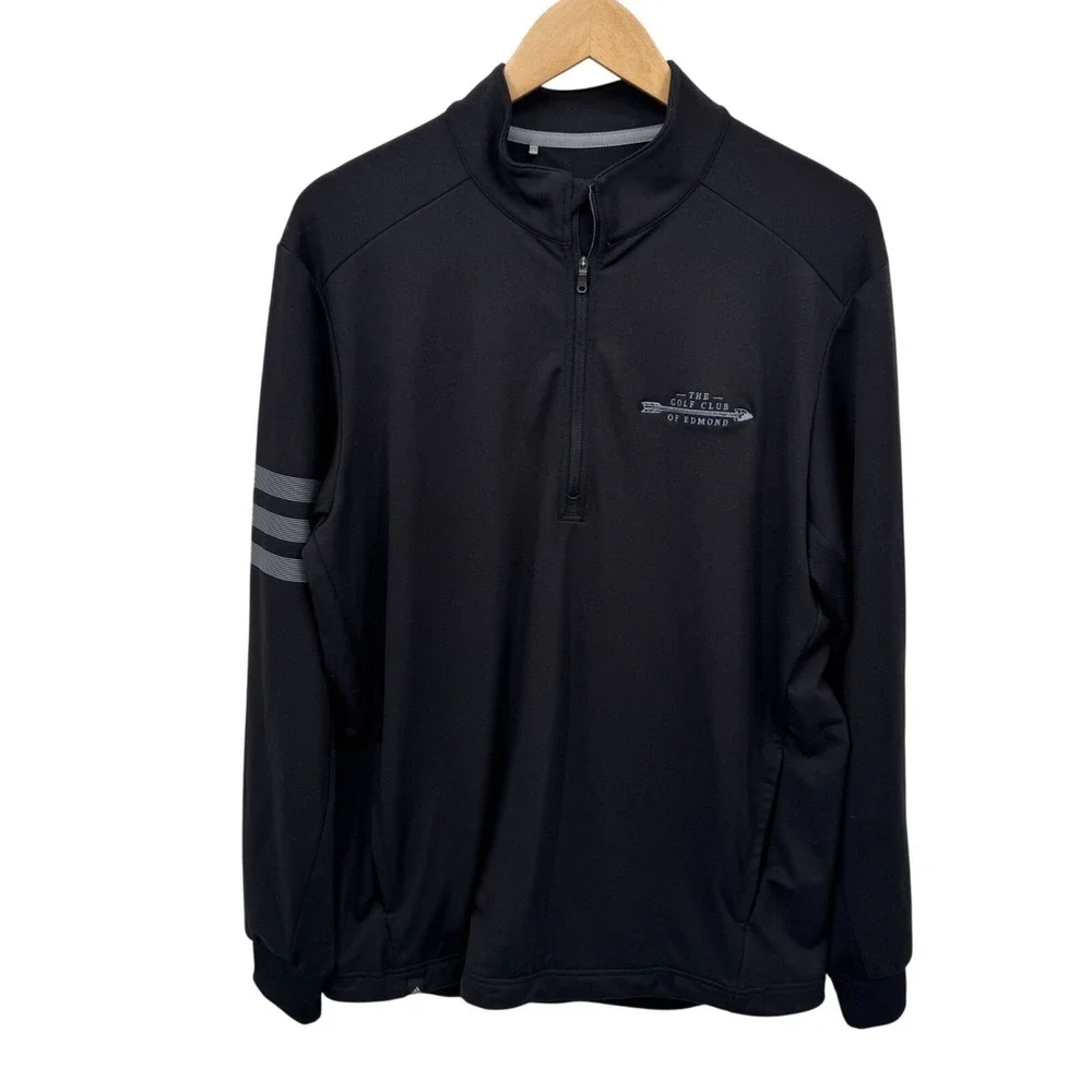Adidas 1/4 Zip Golf Pullover Shirt M Black Polyester Pockets Golf Club of Edmond